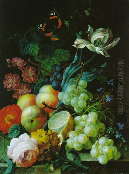 Blumen- Und Fruchtestilleben Oil Painting by Johann Baptist Drechsler