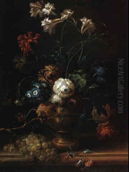 Groser Blumenstraus In Einer Steinvase Oil Painting by Johann Baptist Drechsler