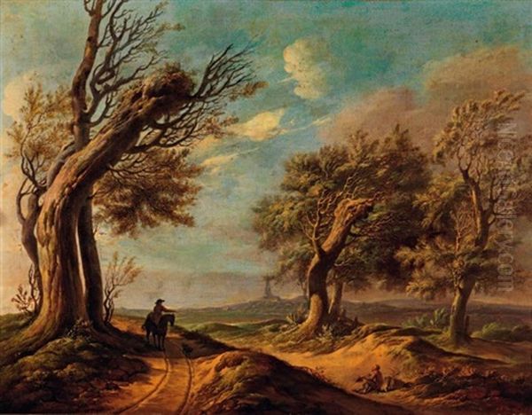 Cavalier Et Promeneur Dans Un Paysage Oil Painting by Johannes Van Drecht