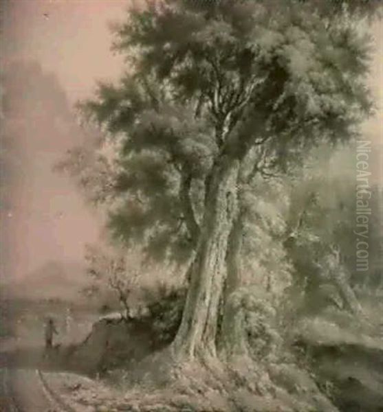 Paysage Au Grand Arbre Oil Painting by Johannes Van Drecht