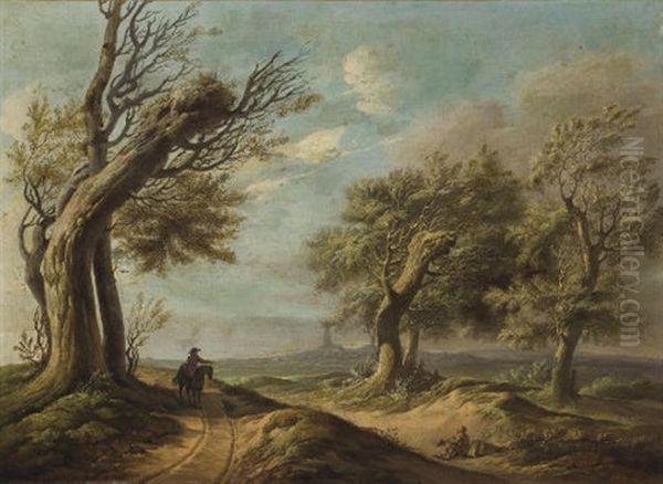 Paysage Avec Un Cavalier Et Un Mendiant Oil Painting by Johannes van Dregt