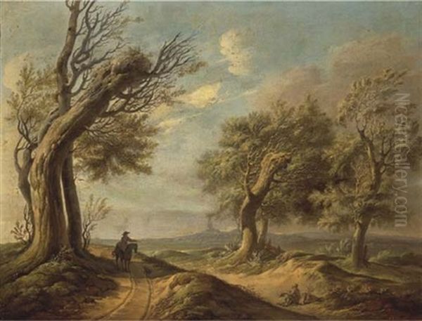 Paysage Avec Un Cavalier Et Un Mendiant Oil Painting by Johannes van Dregt