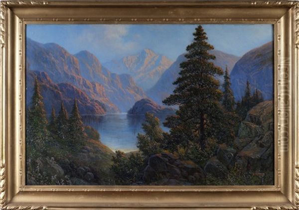 View Of Yosemite With Lake And Pines Oil Painting by Oscar Drehmann