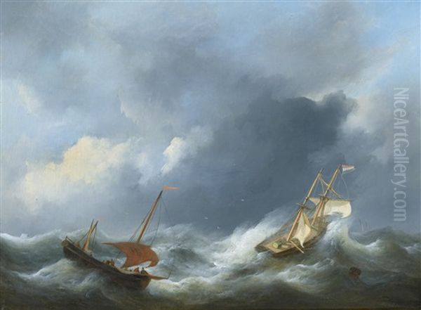 Ships On The High Seas Oil Painting by Christiaan Lodewijk Willem Dreibholtz