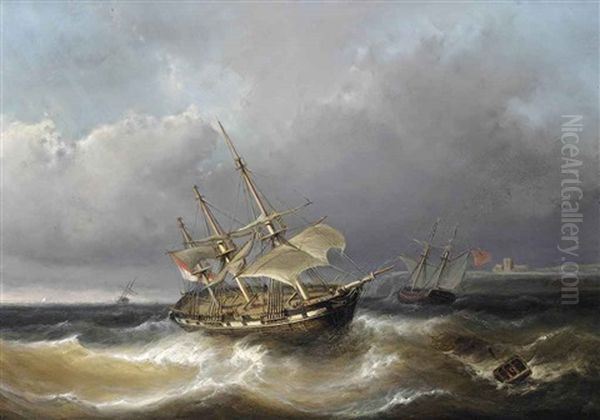 Caught In Rough Seas Oil Painting by Christiaan Lodewijk Willem Dreibholtz