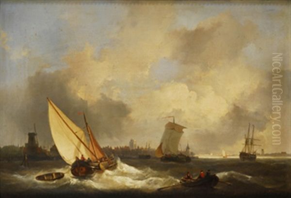 Par De Marinas Con Barcos De Pesca Oil Painting by Christiaan Lodewijk Willem Dreibholtz