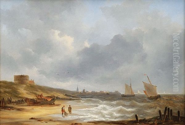 Segelboote Vor Einer Hafenstadt Oil Painting by Christiaan Lodewijk Willem Dreibholtz