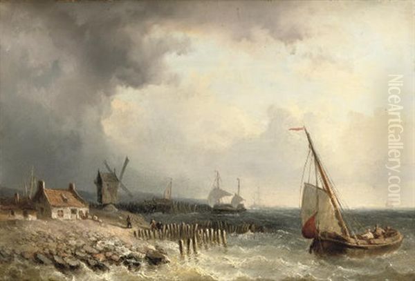 Shipping Off A Coast Oil Painting by Christiaan Lodewijk Willem Dreibholtz