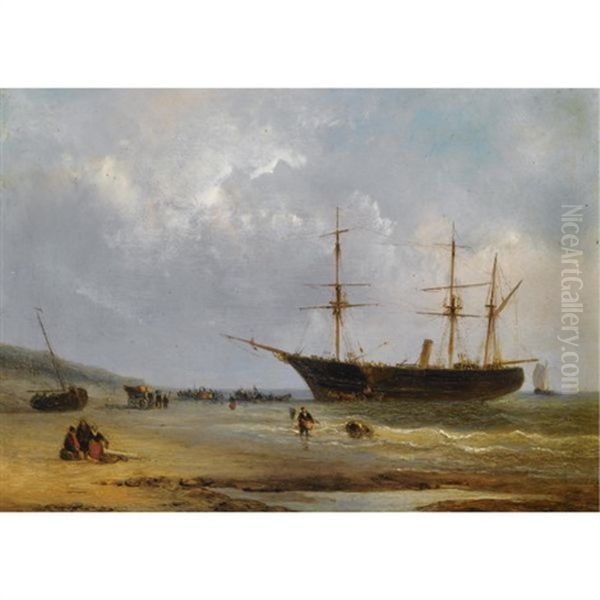 Unloading The Ship Oil Painting by Christiaan Lodewijk Willem Dreibholtz