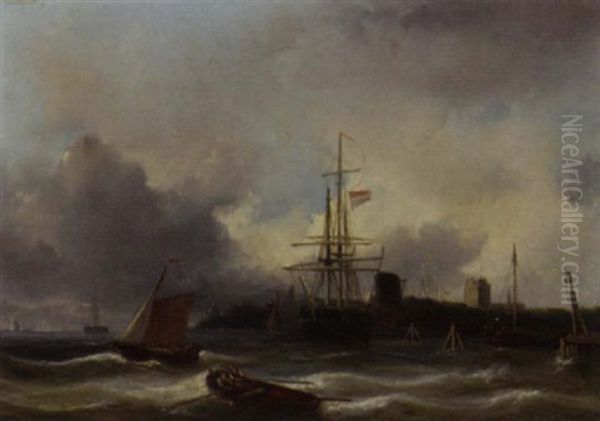 Shipping Near Dordrecht Oil Painting by Christiaan Lodewijk Willem Dreibholtz