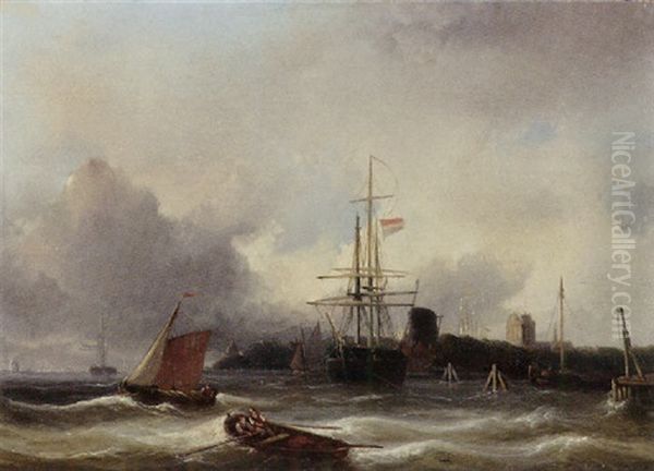 Shipping Near Dordrecht Oil Painting by Christiaan Lodewijk Willem Dreibholtz