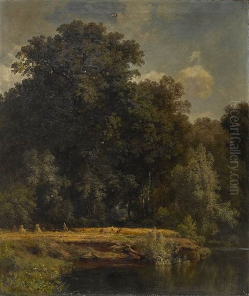 Waldteich Mit Figurenstaffage by Adolf Dressler