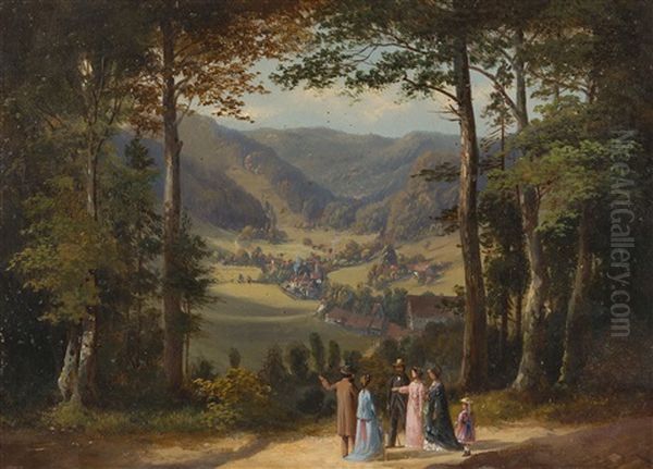 Ein Waldspaziergang Mit Blick In Ein Schlesisches Tal Oil Painting by Adolf Dressler