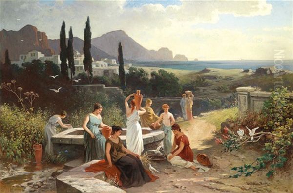 Women By The Well Oil Painting by Friedrich Wilhelm Albert Dressler