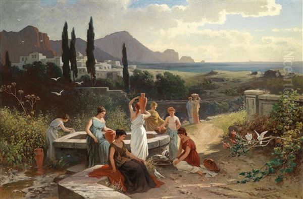 Frauen Am Brunnen Oil Painting by Friedrich Wilhelm Albert Dressler