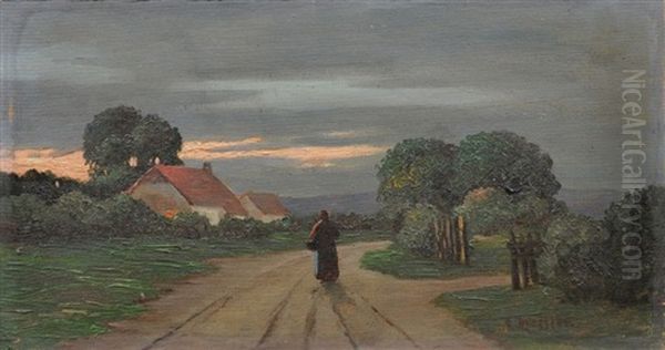 Abendliche Dorflandschaft Oil Painting by Hans Dressler