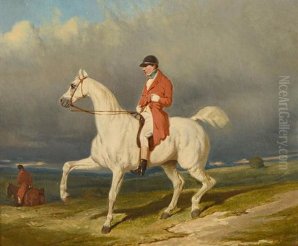 Cavalier En Redingote Rouge Dans La Campagne Oil Painting by Alfred De Dreux