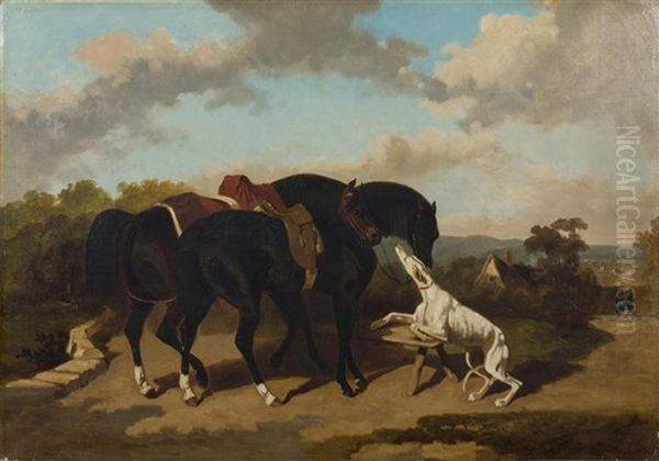 Chevaux Au Repos Oil Painting by Alfred De Dreux