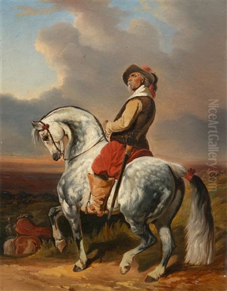 Musketeer On A Dapple Grey Oil Painting by Alfred De Dreux