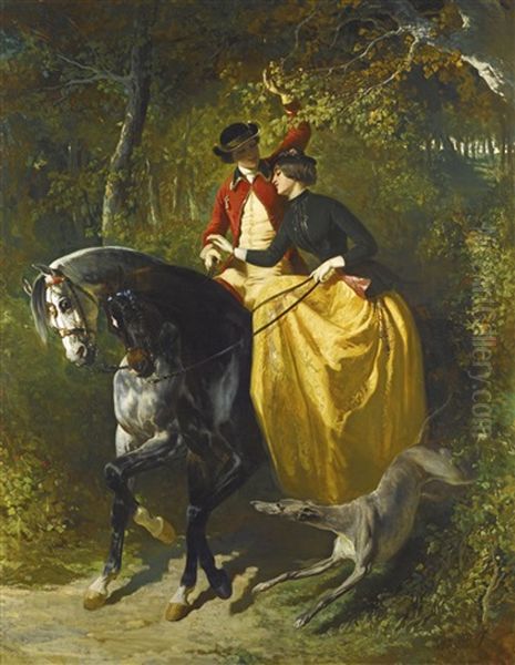 L'entree Au Bois Oil Painting by Alfred De Dreux