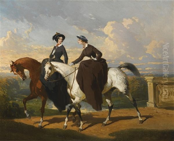 Deux Amazones Au Cheval Oil Painting by Alfred De Dreux