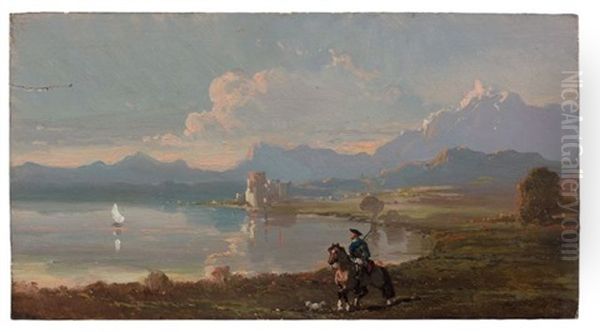 Cavalier Ecossais Au Bord D'un Loch Oil Painting by Alfred De Dreux