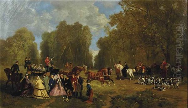 Napoleon Iii Et Eugenie, En Caleche Avec La Reine Victoria, Probablement En Foret D