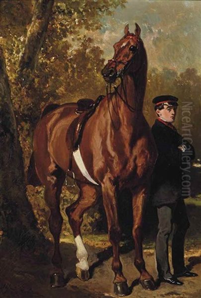 Cheval Et Son Groom Oil Painting by Alfred De Dreux