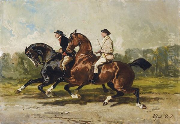 Deux Lads A L'entrainement Oil Painting by Alfred De Dreux