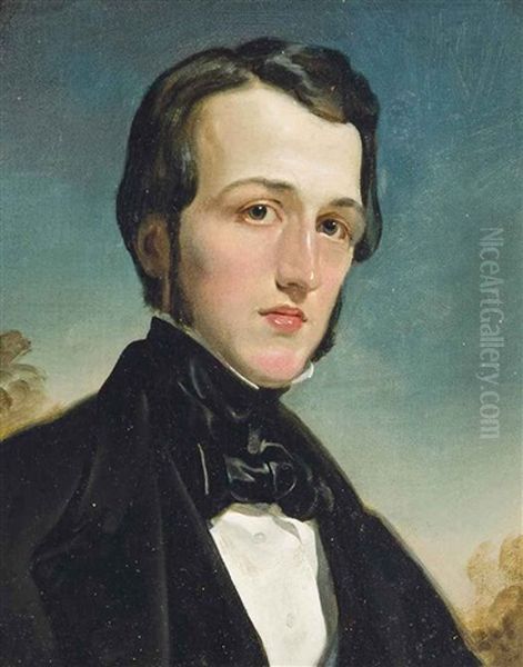 Portrait Of A Man, Bust Length, In A Black Cravat And Coat Oil Painting by Alfred De Dreux