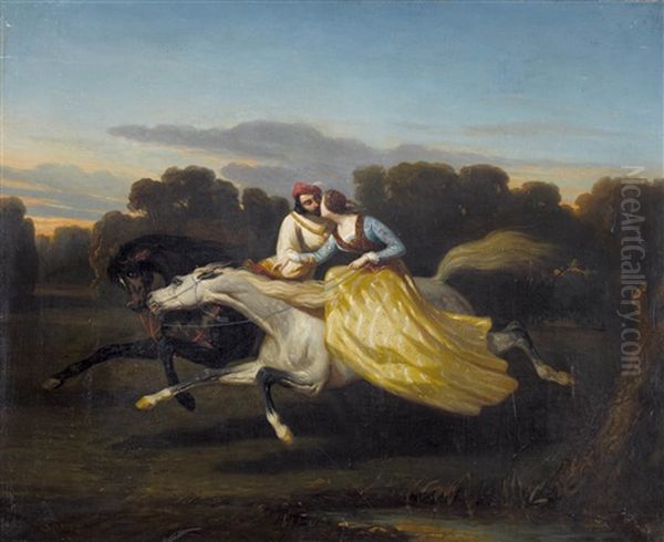 Le Baiser A Plein Galop Oil Painting by Alfred De Dreux