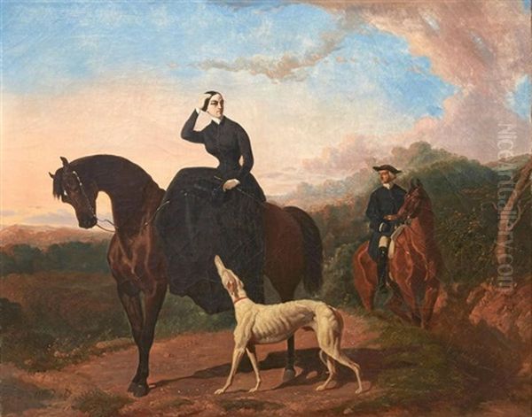 Amazone, Retour De Paddock (2 Works) Oil Painting by Alfred De Dreux