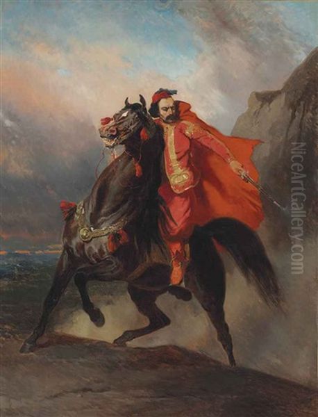 Guerrier Ottoman A Cheval Oil Painting by Alfred De Dreux