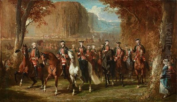 Scene De Chasse A Courre : L'imperatrice Eugenie Entouree De L'equipage Imperial Oil Painting by Alfred De Dreux