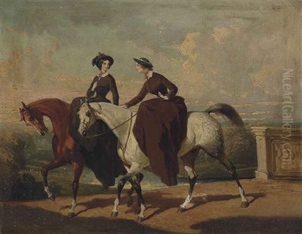 Deux Amazones Au Cheval Oil Painting by Alfred De Dreux