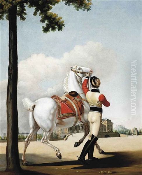 Preparing For A Ride At Schloss Monrepos Oil Painting by Alfred De Dreux