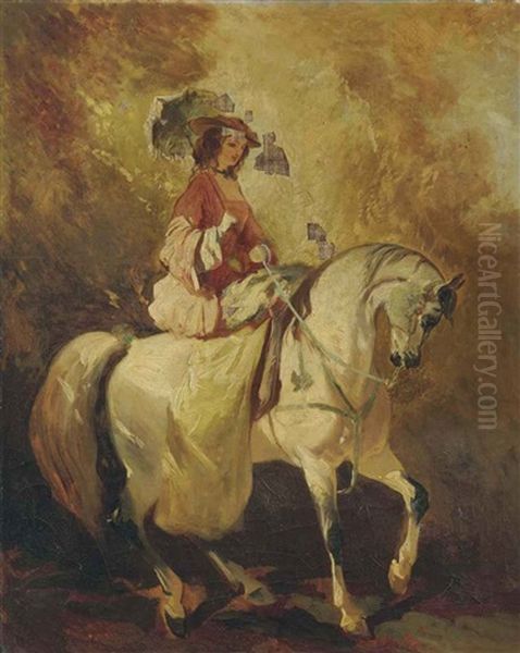 Amazone A L'ombrelle (sketch) Oil Painting by Alfred De Dreux