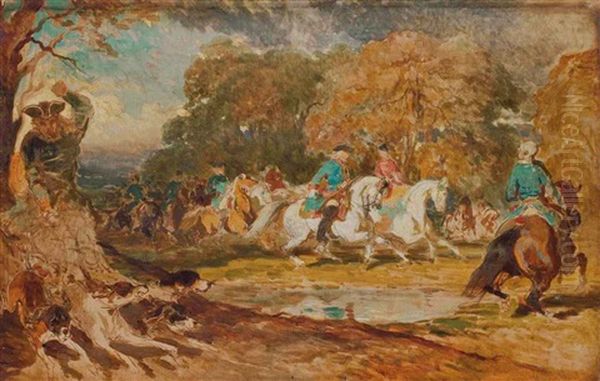 La Chasse Sous Louis Xv (sketch) Oil Painting by Alfred De Dreux