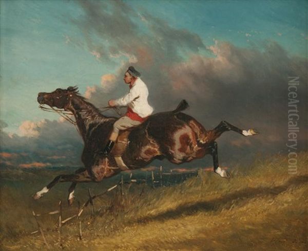 L'envolee Sur L'obstacle Oil Painting by Alfred De Dreux