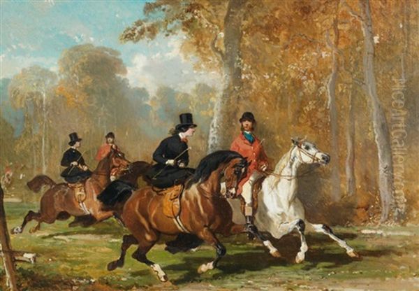 Le Depart De La Chasse Oil Painting by Alfred De Dreux