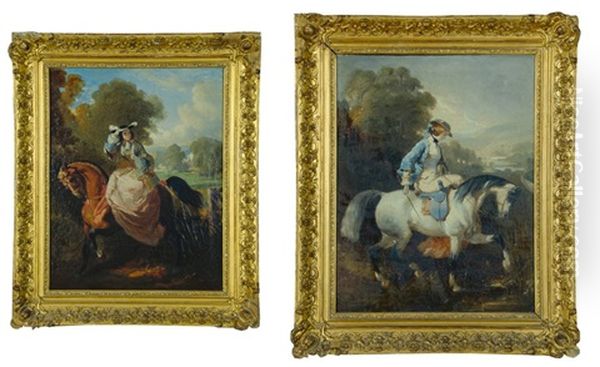 Amazones (pair) Oil Painting by Alfred De Dreux