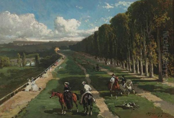 L'allee Cavaliere Sur La Terrasse De Saint-germain Oil Painting by Alfred De Dreux