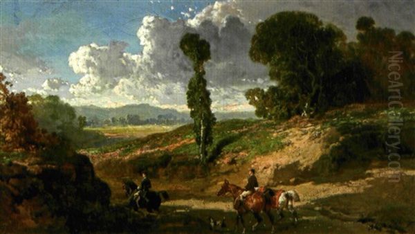 Deux Cavaliers Dans Un Vallon Oil Painting by Alfred De Dreux