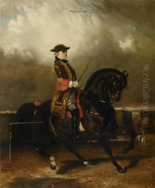 Reiter Zu Pferde In Einem Kostum Des Xviii. Jahrhunderts Oil Painting by Alfred De Dreux