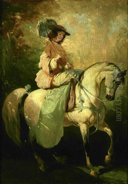 Elegant Montant A Cheval En Amazone Oil Painting by Alfred De Dreux