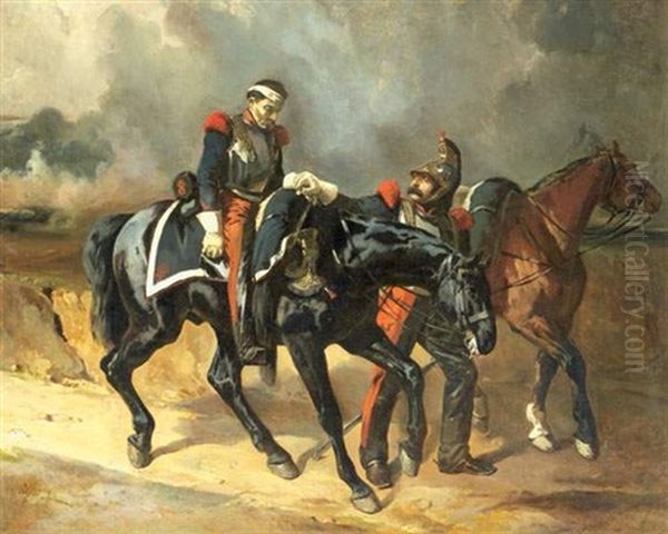 Le Cuirassier Blesse Oil Painting by Alfred De Dreux