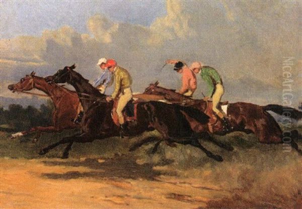 Course De Purs-sangs Oil Painting by Alfred De Dreux