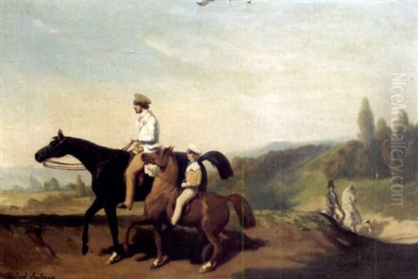 Reiter In Landschaft Oil Painting by Alfred De Dreux