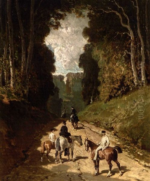 Reiter Auf Einem Weg Oil Painting by Alfred De Dreux