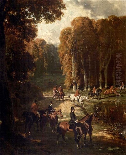 Jagdgesellschaft Oil Painting by Alfred De Dreux